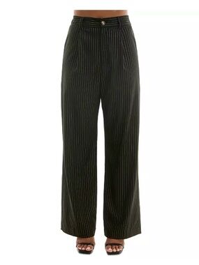 Alex & Sophia Black and Gold Pinstripe Wide Leg Trousers Medium NWT